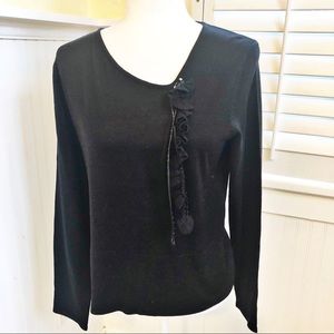 Larry Levine Black Crochet Embellished Sweater Med